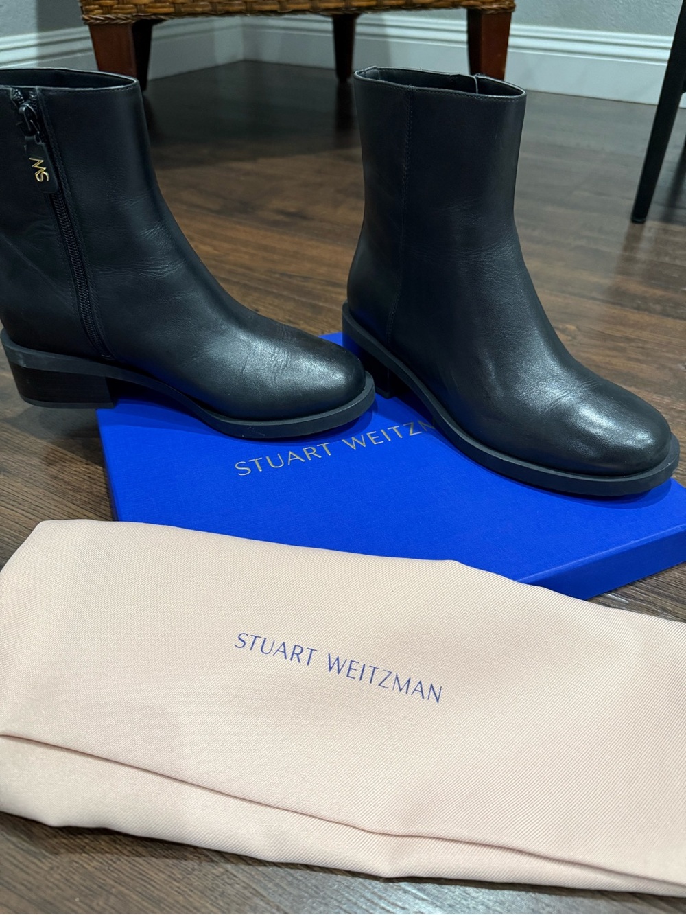 Stuart Weitzman Black Leather Mid-Calf Zip Ankle Boots